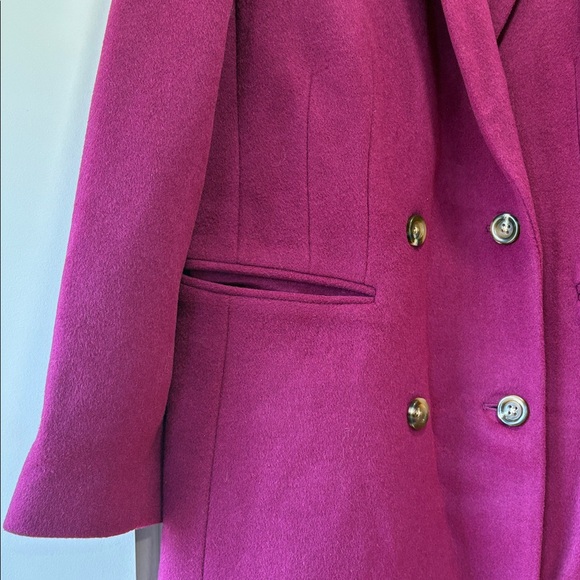 ANN TAYLOR Wool Blend Long Chesterfield Coat Magenta Purple Size Medium - Picture 8 of 14